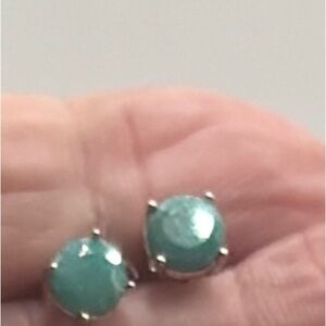Elegant Silver and Green Stud Earrings